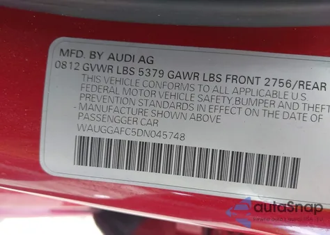 2013 Audi A6 3.0T Premium z USA, uszkodzony, nr VIN WAUGGAFC5DN045748